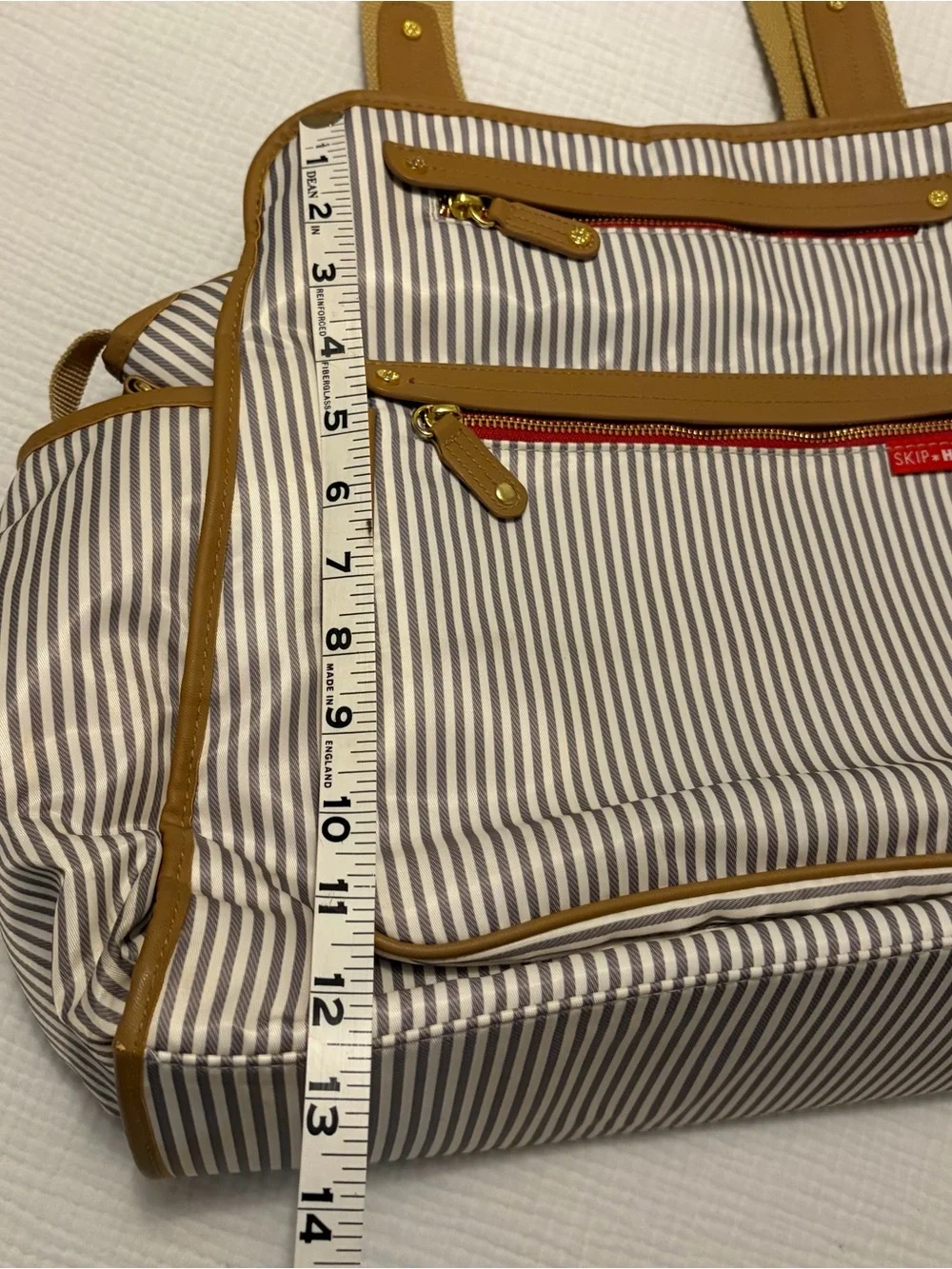 Skip Hop Grey & Cream Striped Gender Neutral Diaper Bag w Ubbi Changing Pad